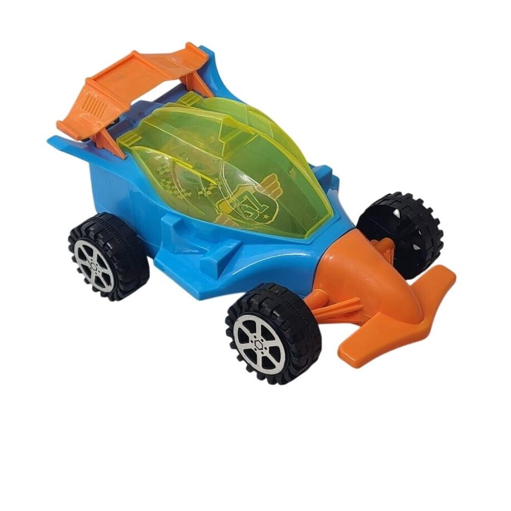 Ankyo  Pull String Go Friction Light Up Plastic Race Car Blue Orange